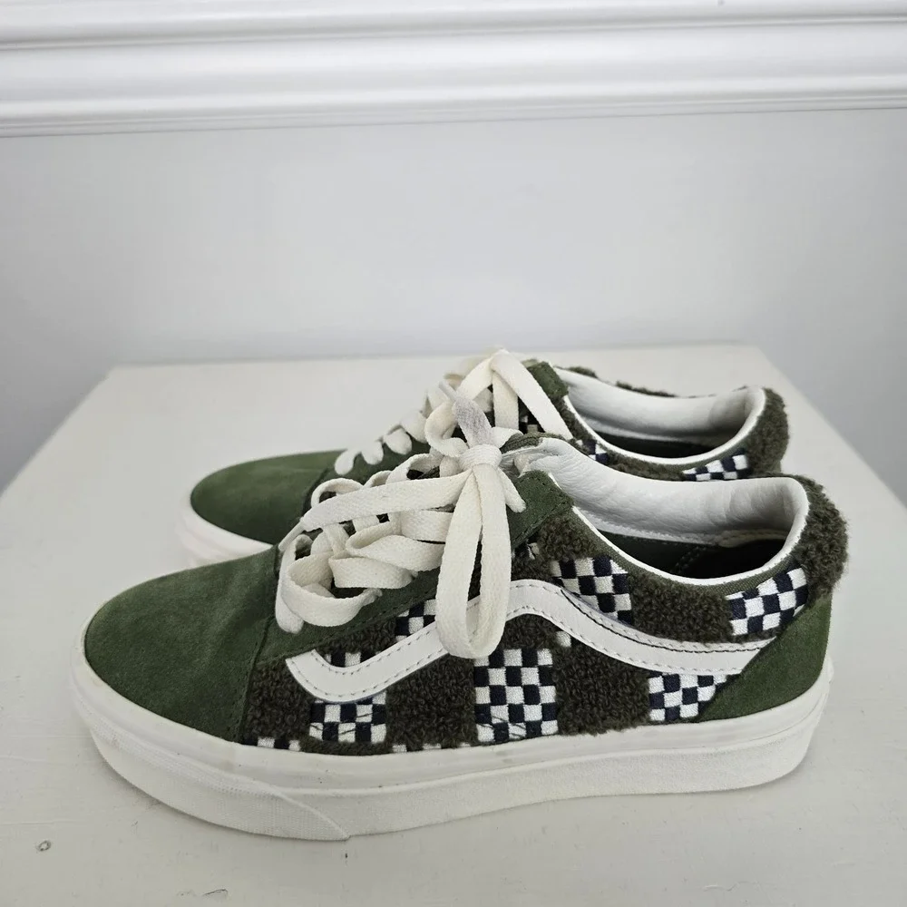 Vans Old Skool Youth Tufted Check Skater Shoes Loden Green Sz 3.5 Minecraft Vibe